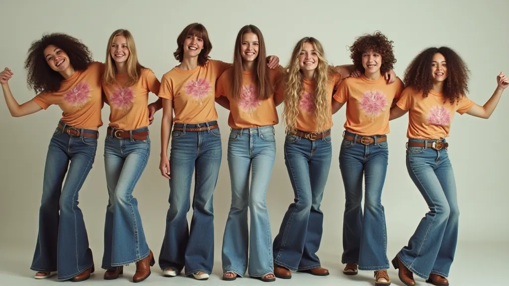1970s denim bell-bottom style.
