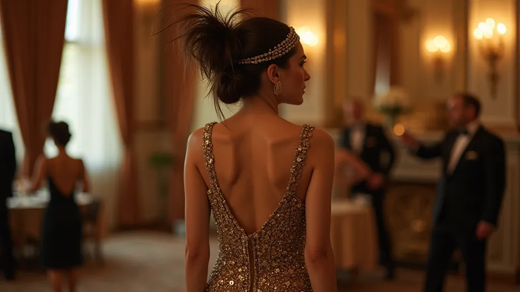 Woman in an Art Deco evening gown