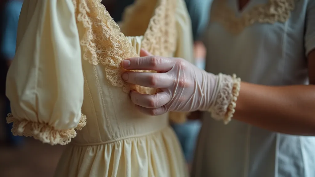 Person inspecting vintage dress