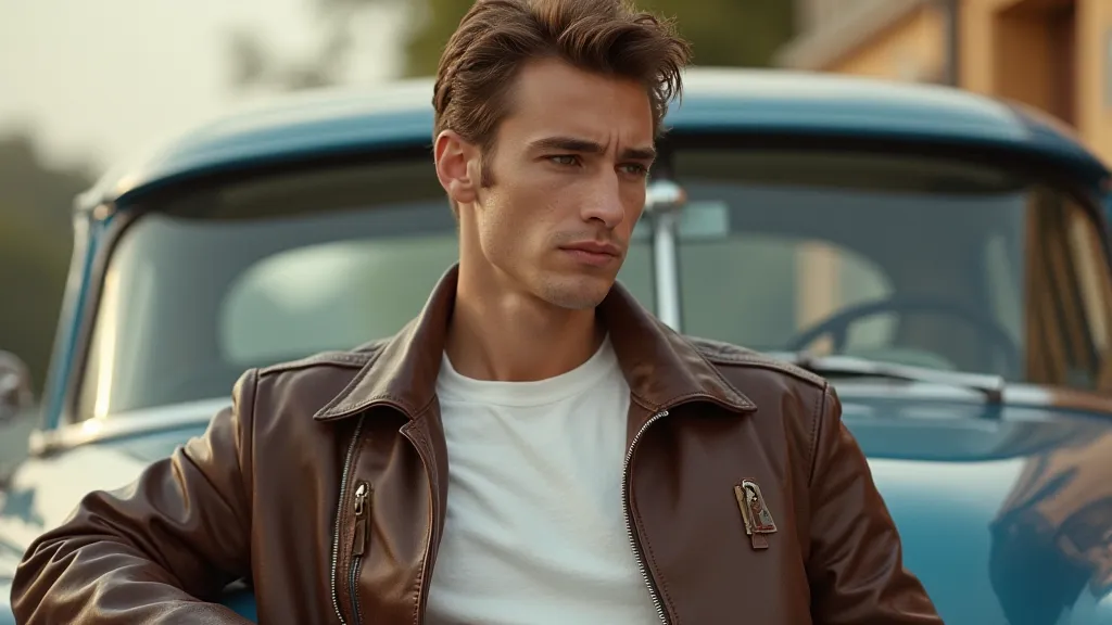 Man in 1950s leather jacket