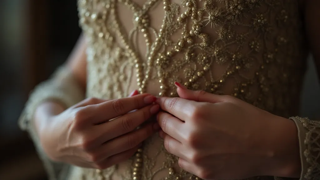 Close-up of vintage beaded dress