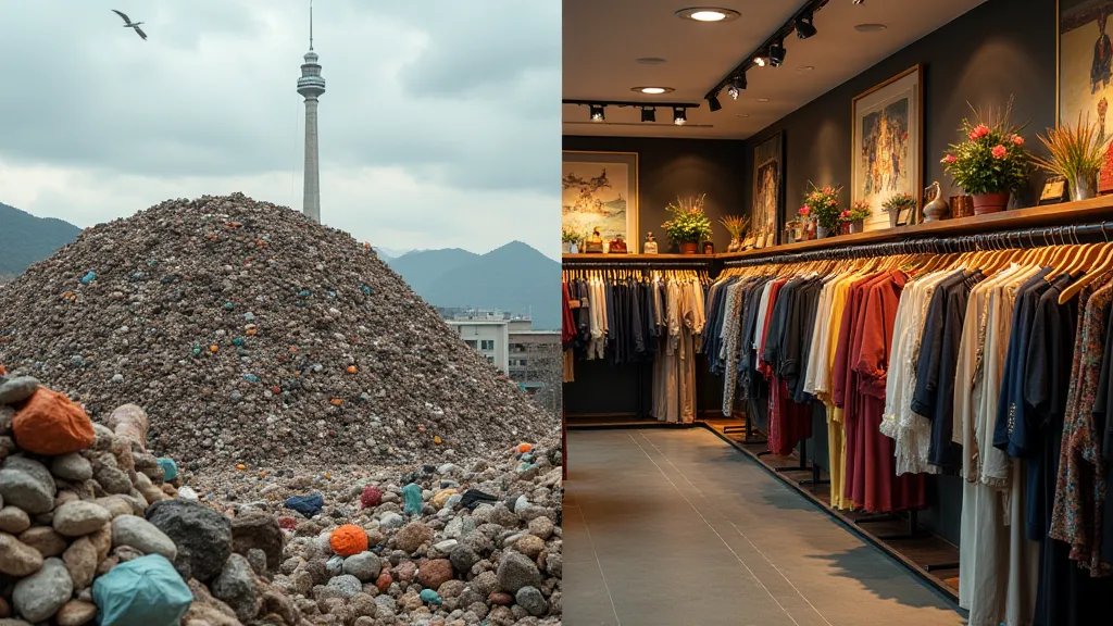 Comparison of landfill waste and vintage clothing display
