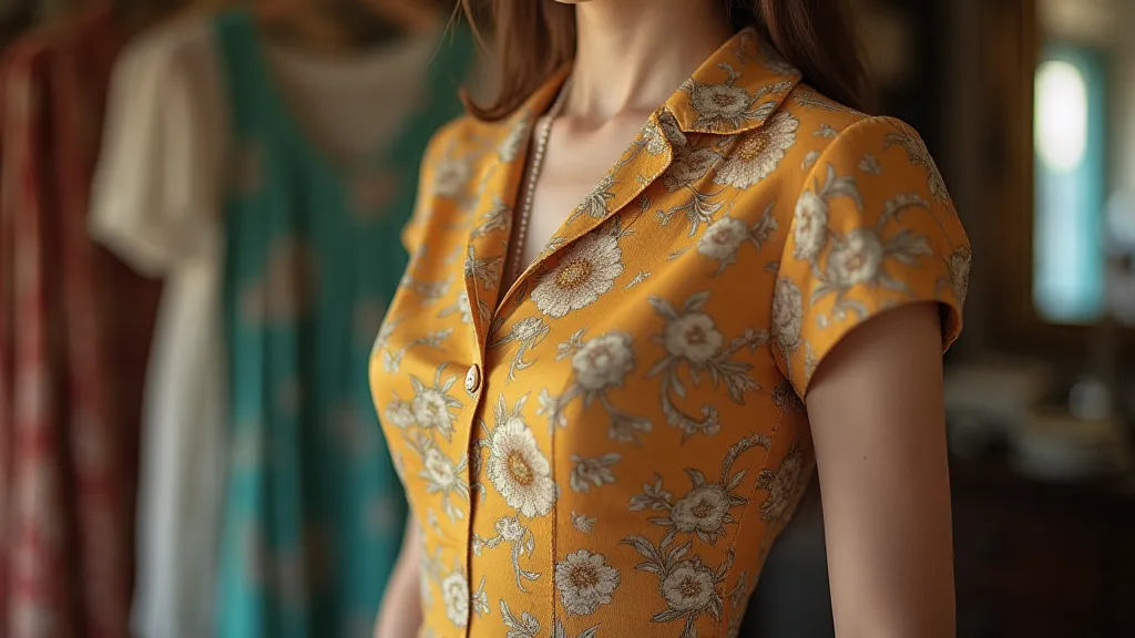 Woman wearing a vintage dress in a vintage shop